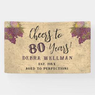Cheers to 80 Years Elegant Rustic Wine Birthday Banner