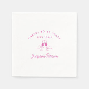 Cheers to 80 Years Pink 80th Birthday Custom Napkin
