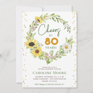 Cheers to 80 Years Sunflower Floral Fall Autumn Invitation