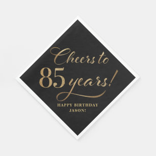 Cheers to 85 Birthday Glitter Black and Gold Napkin