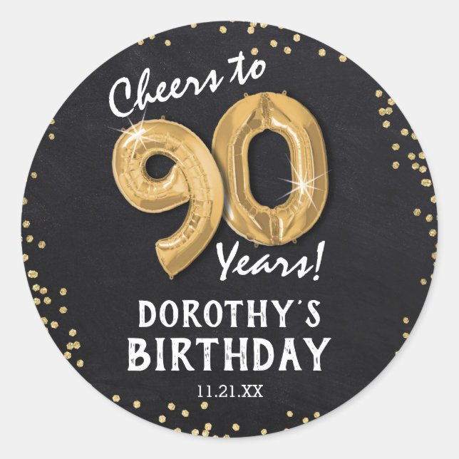 Cheers to 90 Years! 90th Birthday Classic Round Sticker (Front)