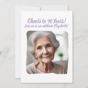 Cheers to 90 Years 90th Birthday Party Add Photo I Invitation