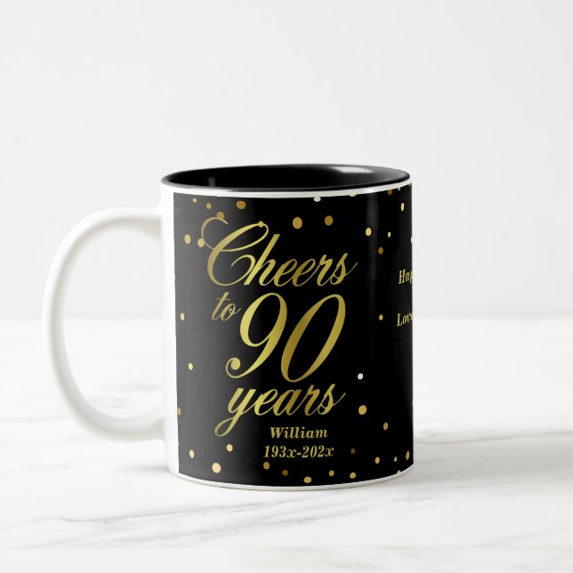 Cheers to 90 Years 90th Birthday Two-Tone Coffee Mug (Left)