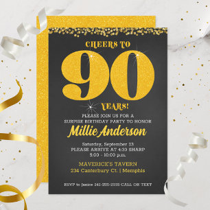 Cheers to 90 Years Birthday 90th ninetieth Invitation