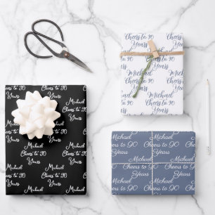 Cheers to 90 Years Black and White 90th Birthday Wrapping Paper Sheet