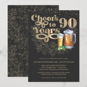 Cheers to 90 Years   Milestone Birthday Party Invitation