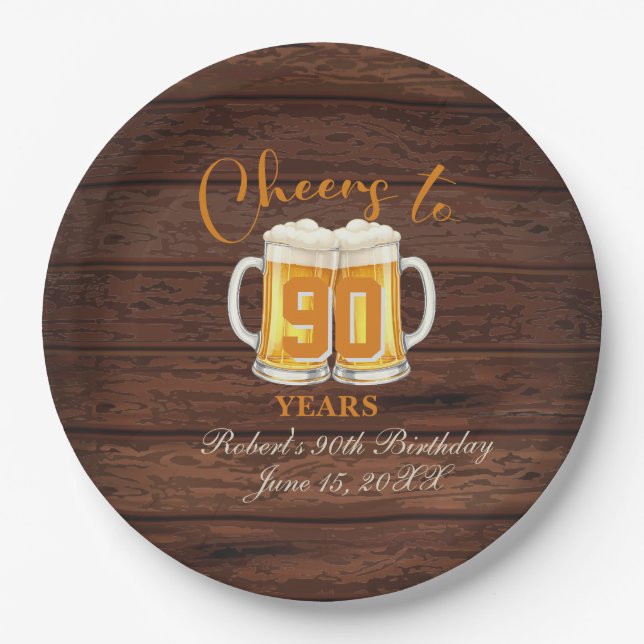 Cheers to 90 Years  Paper Plate (Front)