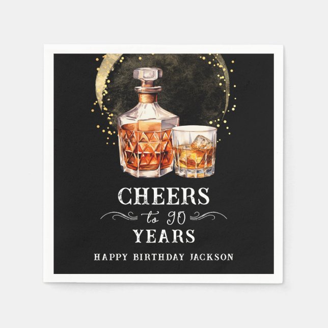 Cheers to 90 Years Whiskey Napkins (Front)