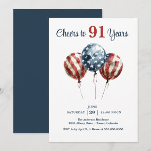 Cheers to 91 Years Birthday Party Invitation