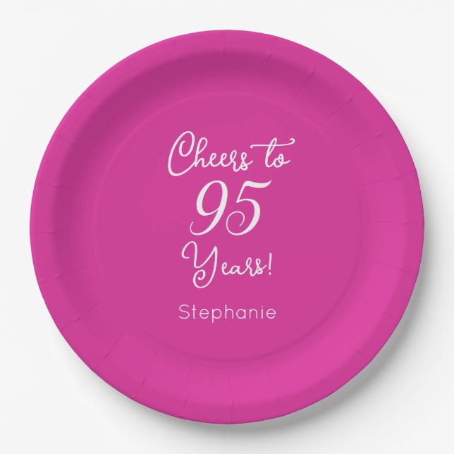 Cheers to 95 Years 95th Pink Birthday Paper Plate (Front)