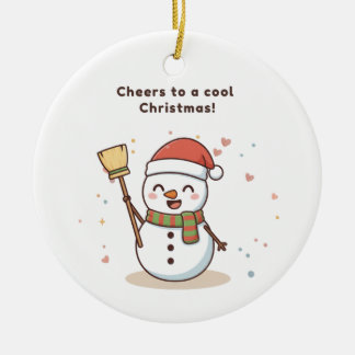 Cheers to a Cool Christmas Snowman Card Ceramic Ornament