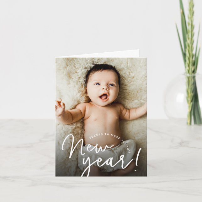 Cheers to a joyful New Year baby photo birth  Holiday Card (Front)