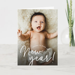 Cheers to a joyful New Year baby photo birth  Holiday Card