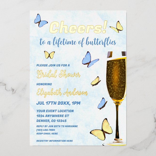 Cheers To A Lifetime Of Butterflies Bridal Shower (Front)