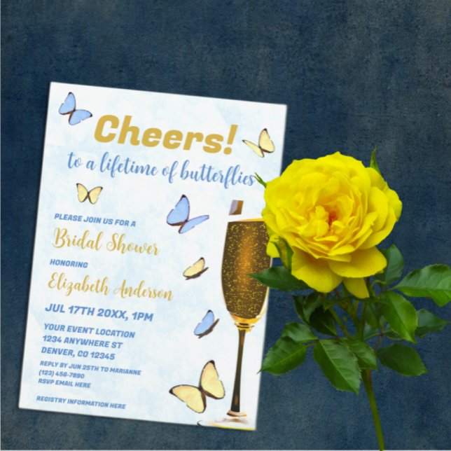 Cheers To A Lifetime Of Butterflies Bridal Shower Invitation (Creator Uploaded)