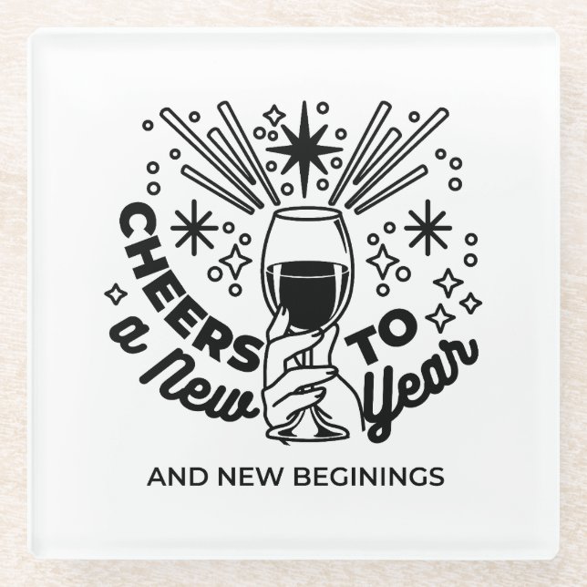 Cheers to a New Year Celebration Design Glass Coaster (Front)
