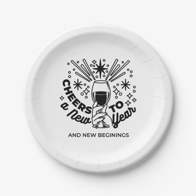 Cheers to a New Year Celebration Design Paper Plate (Front)