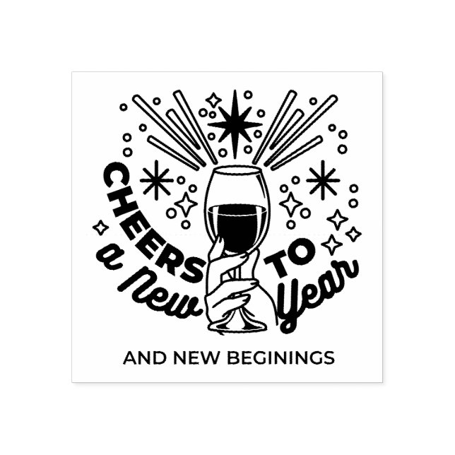 Cheers to a New Year Celebration Design Rubber Stamp (Imprint)