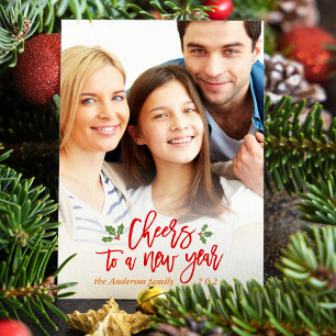 Cheers to A New Year Holiday Blessing Family Photo Card