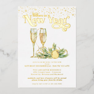 Cheers to a New Year   Sparkling Champagne  Foil Holiday Card