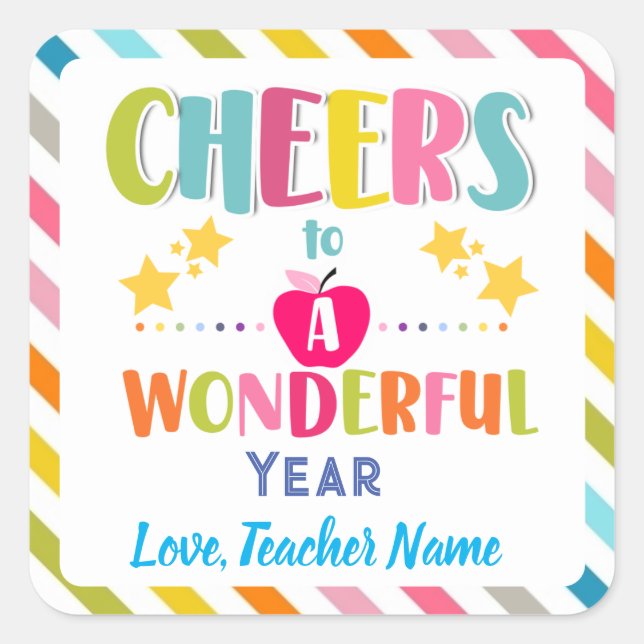 Cheers to a Wonderful Year bright and colourful Square Sticker (Front)