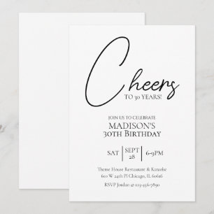 Cheers To Any Age 30th Black & White Birthday Invitation