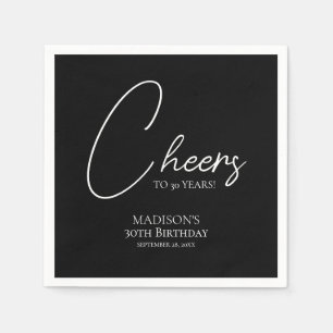 Cheers To Any Age 30th Black & White Birthday Napkin