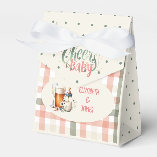 Cheers to Baby Sage Peach Gingham Beers Bottles Favour Box (Front Side)