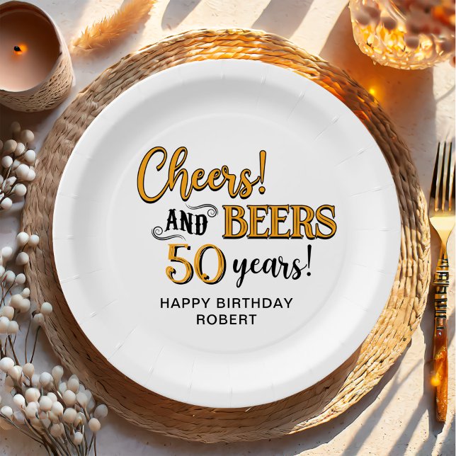 Cheers to Beers 50th Birthday Paper Plate (Creator Uploaded)