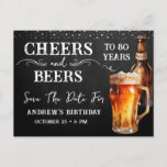 Cheers to Beers Save the Date Birthday  Postcard<br><div class="desc">Rustic Black Chalkboard watercolor beer bottle and pint glass. Rustic Outdoor or bar birthday invitations for him. Any age. Easy to personalised template. All text can be adjusted using the design option. Fun,  simple,  casual birthday invites for him. Save the Date</div>