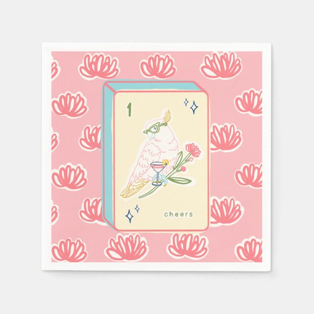 Cheers to Bird Bam Mahjong Paper Napkin (Front)