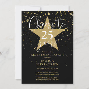 Cheers To Black And Gold Stars Retirement Party Invitation