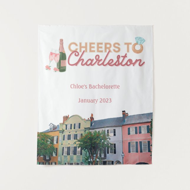 "Cheers to Charleston" Bach Party Backdrop Tapestry (Front)