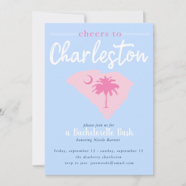 Cheers to Charleston South Carolina Bachelorette Invitation (Front)