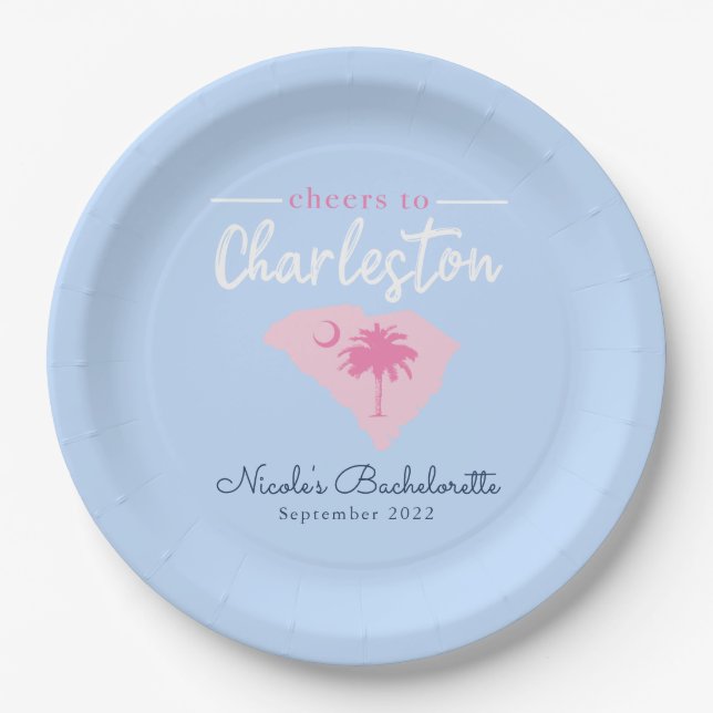 Cheers to Charleston South Carolina Bachelorette Paper Plate (Front)
