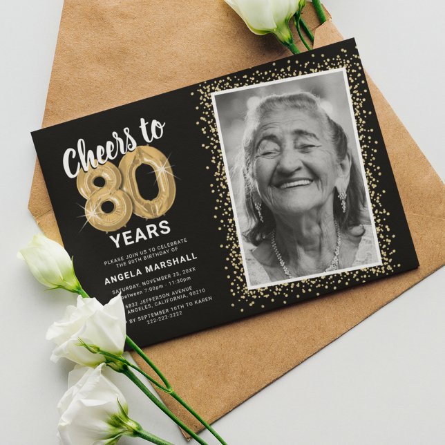 Cheers to Eighty Years 80th Birthday Photo Invitation