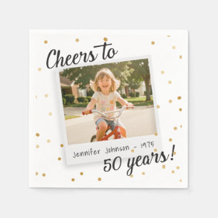 Cheers to Fifty Years 50 Retro Photo Birthday Gold Napkin