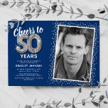 Cheers to Fifty Years 50th Birthday Photo Invitation<br><div class="desc">Celebrate the grand milestone of turning fifty with our elegant birthday party invitations. With a customisable trendy blue background, a personal photo spot, and silver accents, these invitations are sure to leave a lasting impression. The silver helium balloon details add a touch of magic, while the modern 50th birthday text...</div>