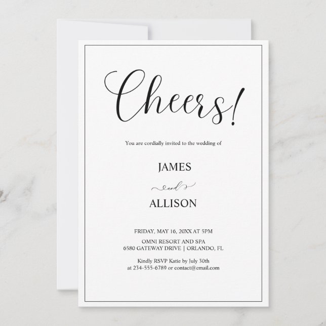 Cheers to Forev Cheers Elegant Minimalist Simple  Invitation (Front)