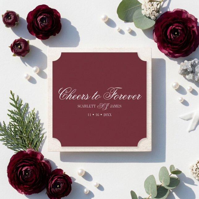 Cheers to Forever Couples Monogram Wedding Paper Coaster (Creator Uploaded)