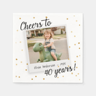 Cheers to Forty Years 40 Retro Photo Birthday Gold Napkin