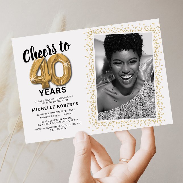 Cheers to Forty Years 40th Birthday Photo Invitation (Creator Uploaded)