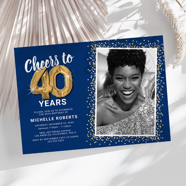 Cheers to Forty Years 40th Birthday Photo Invitation (Creator Uploaded)