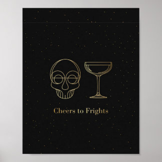 Cheers to Frights Gold Line Art Skull Print