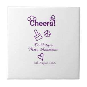 Cheers to future Mrs add bride name purple doodle Ceramic Tile