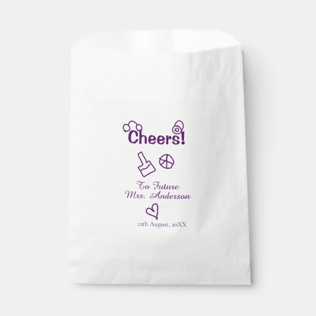 Cheers to future Mrs add bride name purple doodle Favour Bag (Front)