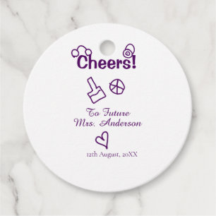 Cheers to future Mrs add bride name purple doodle Favour Tags