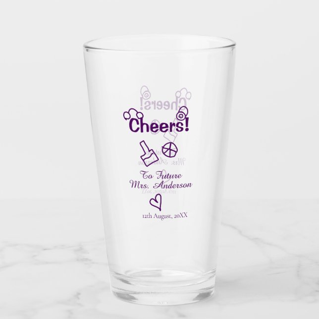 Cheers to future Mrs add bride name purple doodle Glass (Front)