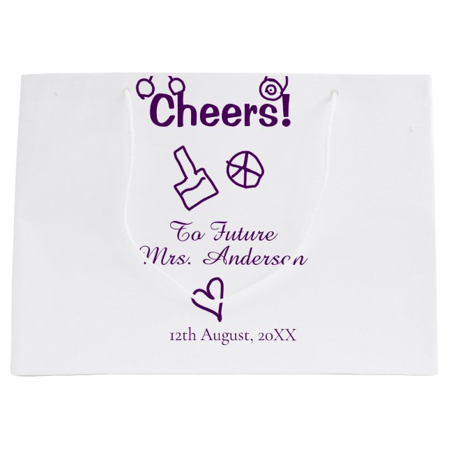 Cheers to future Mrs add bride name purple doodle Large Gift Bag (Front)