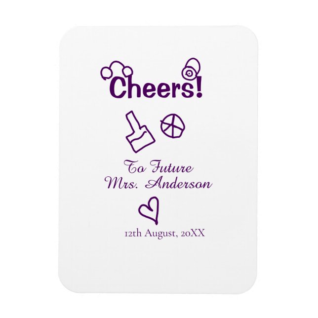Cheers to future Mrs add bride name purple doodle Magnet (Vertical)